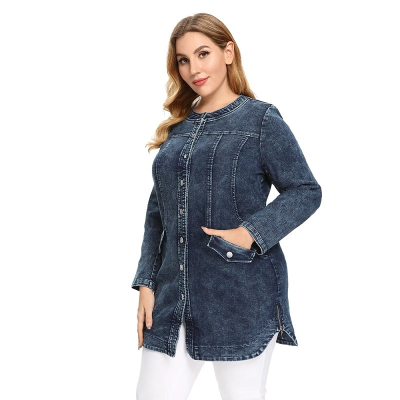 Long Slim Denim Advanced Stretch Knitted Blouses Mssza