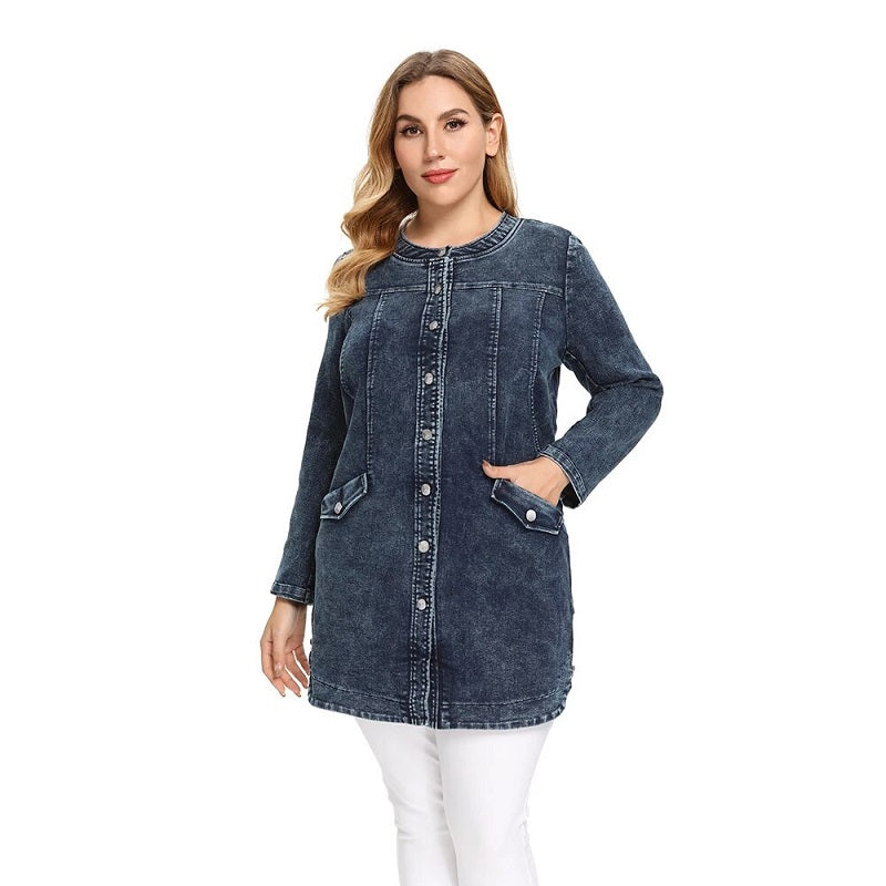 Long Slim Denim Advanced Stretch Knitted Blouses Mssza