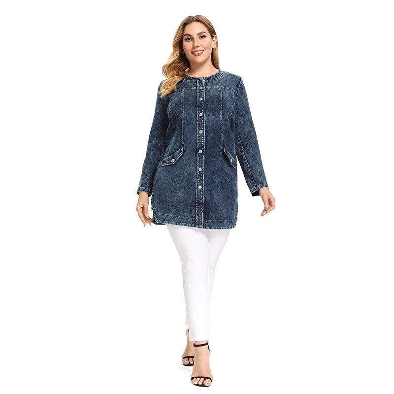 Long Slim Denim Advanced Stretch Knitted Blouses Mssza