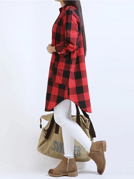 Loose Pocket Button Long Blouses Mssza