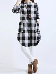 Loose Pocket Button Long Blouses Mssza