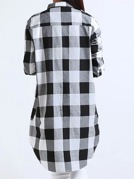 Loose Pocket Button Long Blouses Mssza