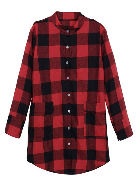 Loose Pocket Button Long Blouses Mssza