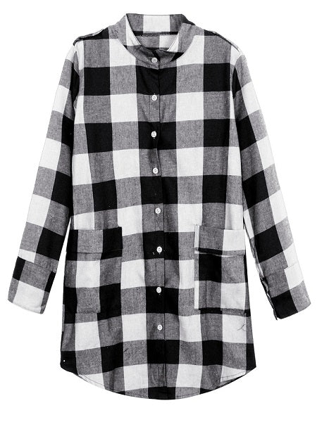 Loose Pocket Button Long Blouses Mssza