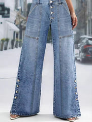 Casual High Waist Button Loose Slimming Straight Wide Leg Jeans Mssza