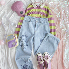 Loose Straight Cute Animal Print Jeans Pants Mssza