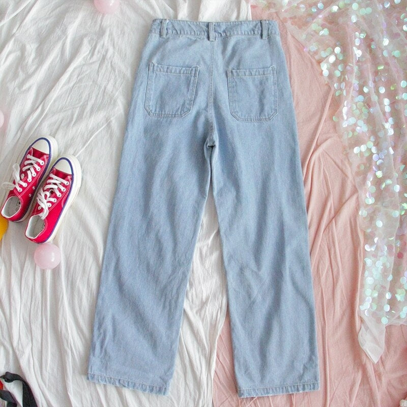 Loose Straight Cute Animal Print Jeans Pants Mssza