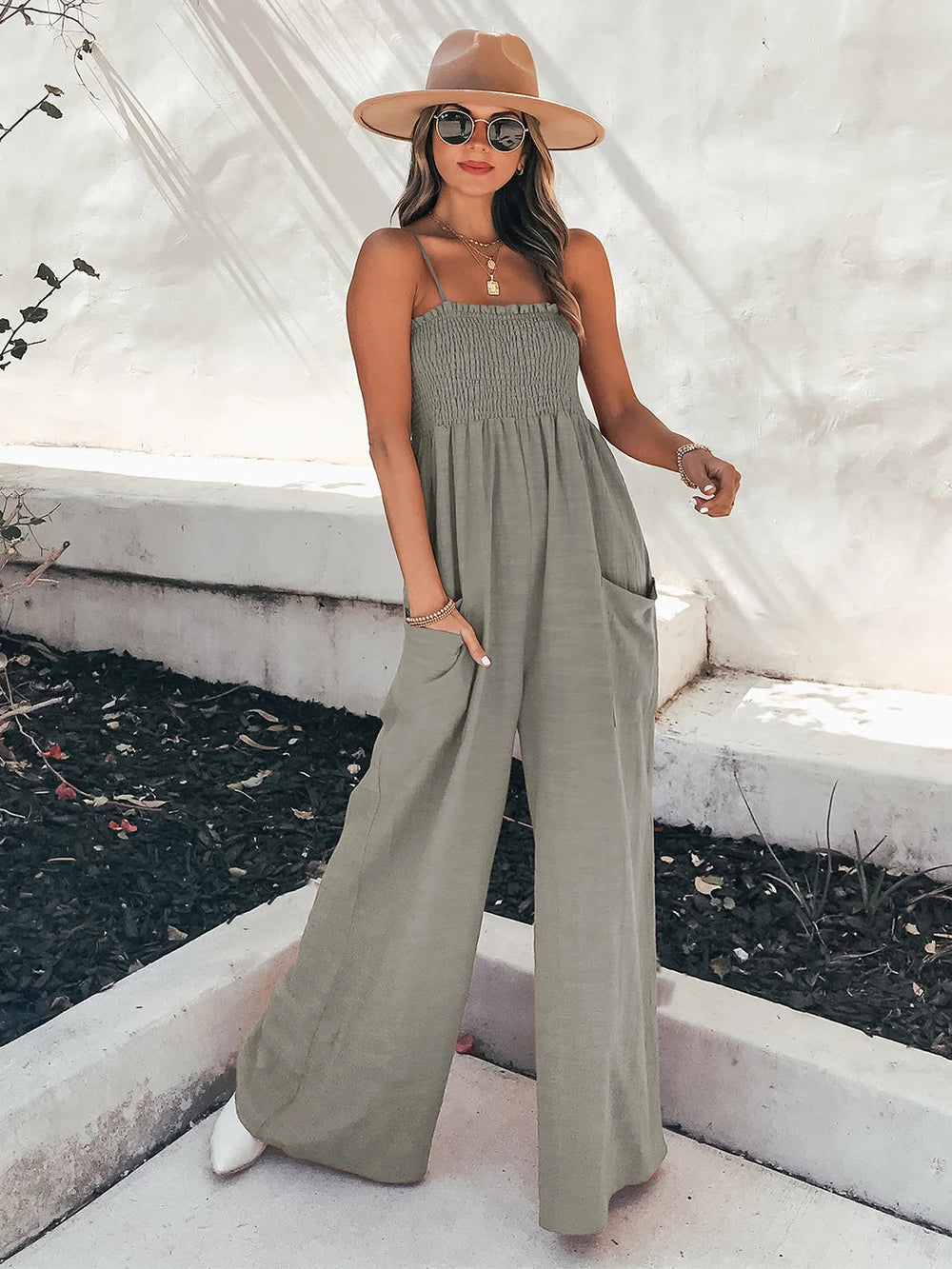 Loose Suspenders Casual Boho Beach Holiday Wide-leg Trousers Jumpsuit Mssza