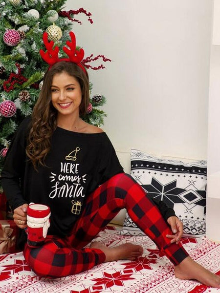 Loungewear Long Sleeve Polyester Christmas Pattern Home Wear 2-Piece Sets Mssza