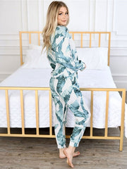Loungewear Long Sleeve Polyester Leaves Printed Outfit Mssza