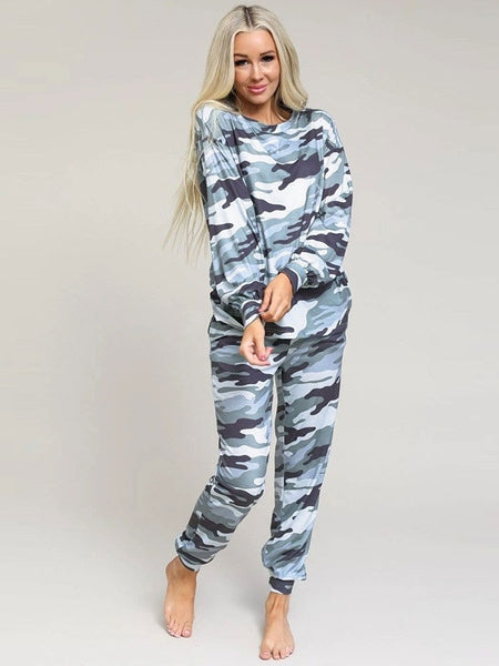 Loungewear Long Sleeve Polyester Leaves Printed Outfit Mssza