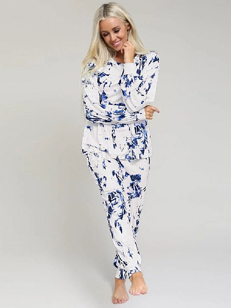 Loungewear Long Sleeve Polyester Leaves Printed Outfit Mssza