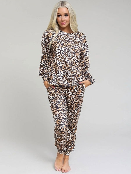 Loungewear Long Sleeve Polyester Leaves Printed Outfit Mssza