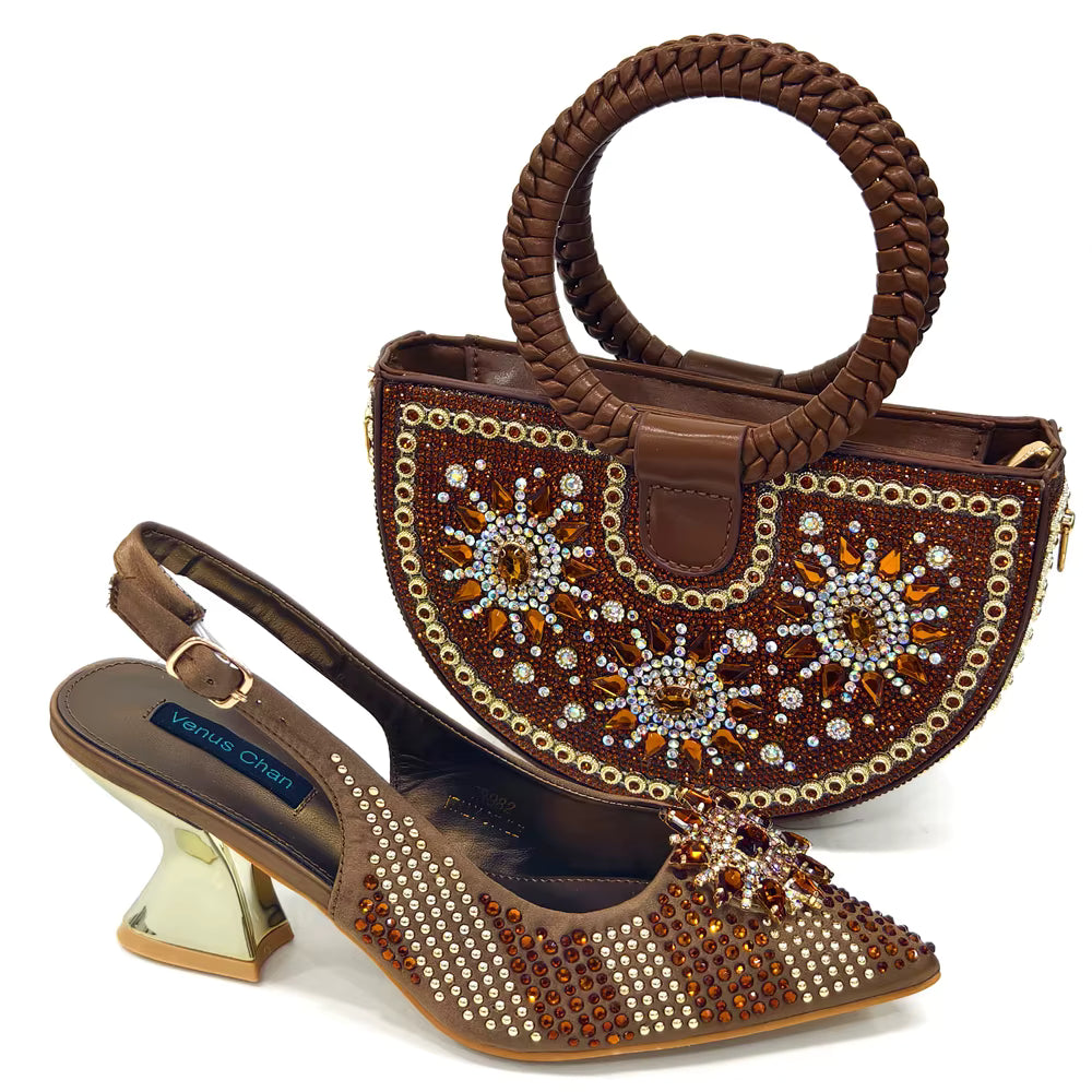 Lucky Star Bag With Elegant Pointed Tip Evening Party Shoes And Bag Set Mssza