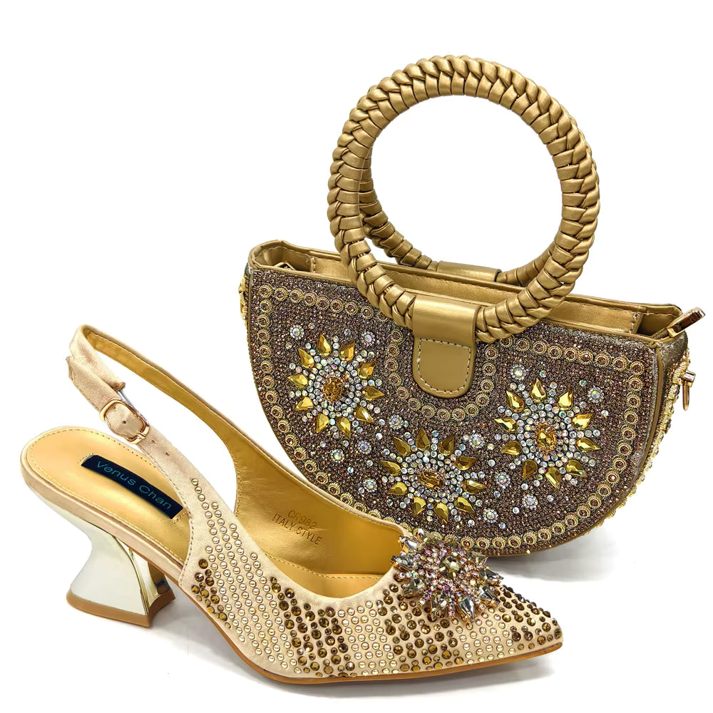 Lucky Star Bag With Elegant Pointed Tip Evening Party Shoes And Bag Set Mssza