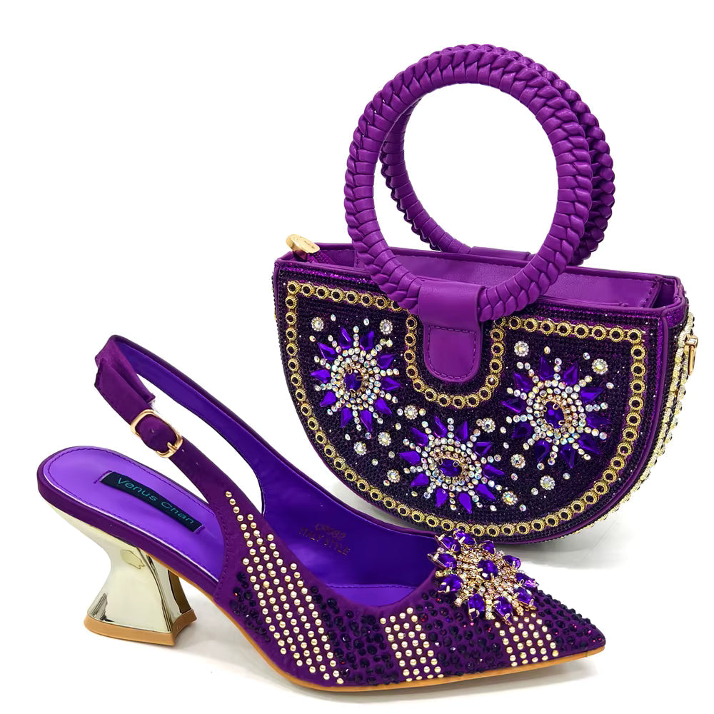 Lucky Star Bag With Elegant Pointed Tip Evening Party Shoes And Bag Set Mssza