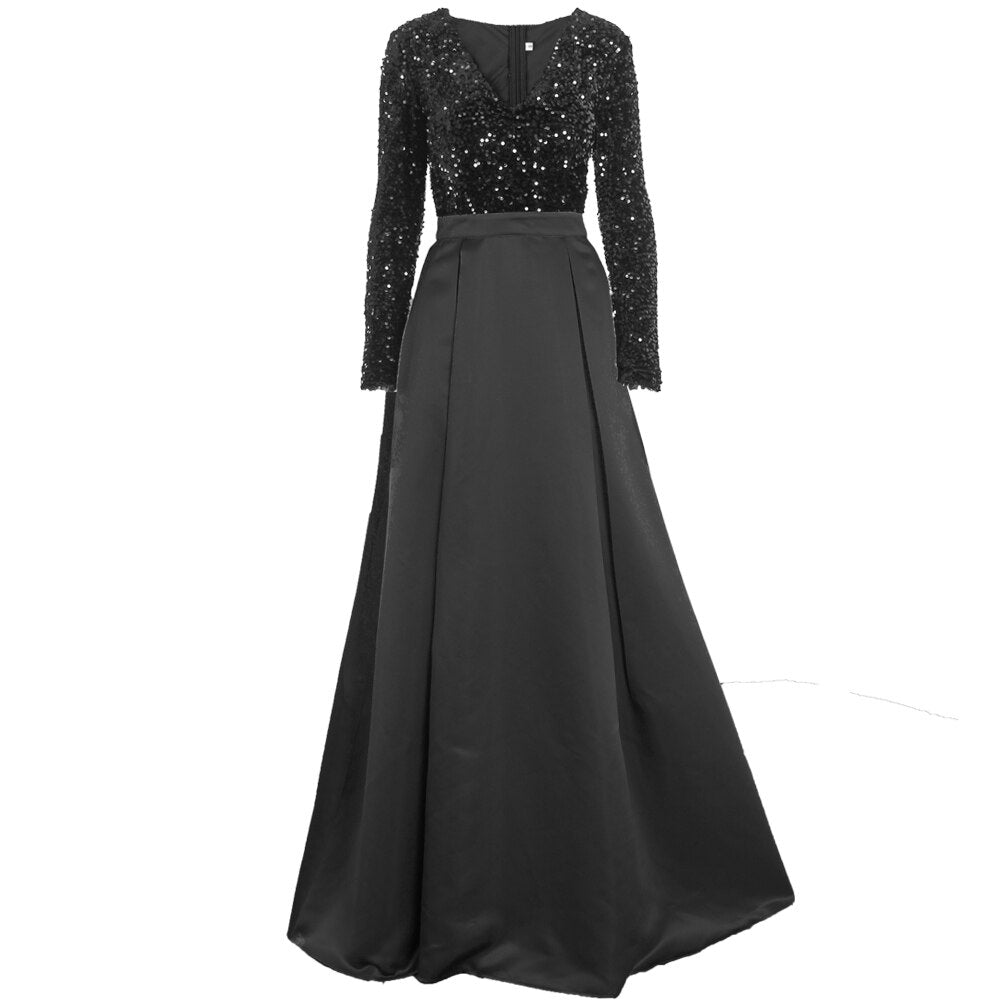 Lush Black Sequin Patchwork Maxi Prom Dress Mssaz Desses