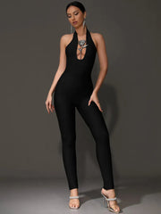 Luxury Backless Halter Flower Diamonds Bodycon Bandage Jumpsuit Mssza