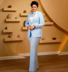 Luxury Beaded Pearls Blazer Flare Trousers Daily Formal Party Pants Jacket Suits Mssza