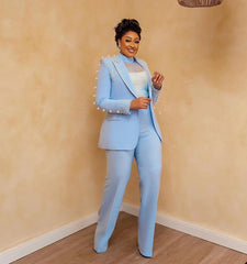 Luxury Beaded Pearls Blazer Flare Trousers Daily Formal Party Pants Jacket Suits Mssza