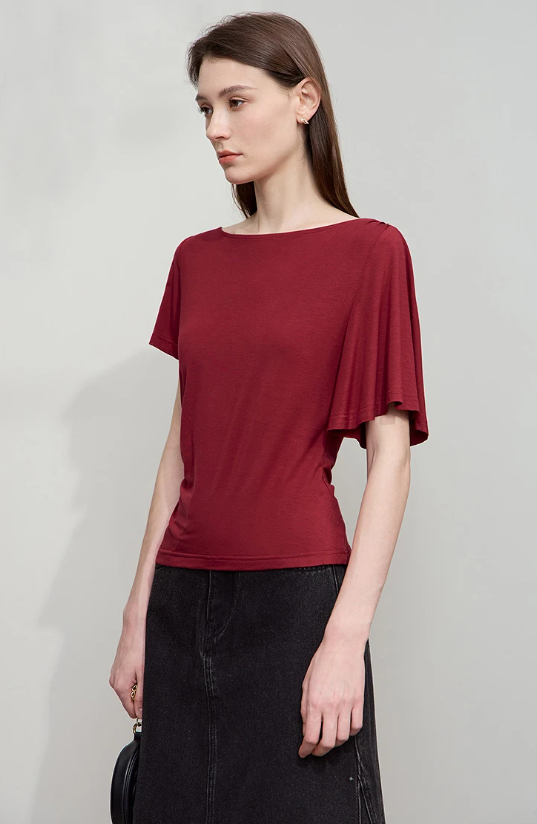 Luxury Boat Neck Asymmetric Short Sleeve Tee Minimalist Slim Fit T-Shirt Mssza