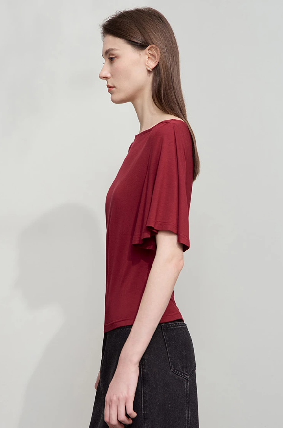 Luxury Boat Neck Asymmetric Short Sleeve Tee Minimalist Slim Fit T-Shirt Mssza