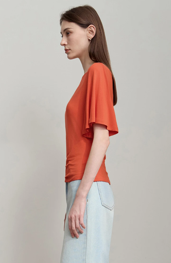 Luxury Boat Neck Asymmetric Short Sleeve Tee Minimalist Slim Fit T-Shirt Mssza