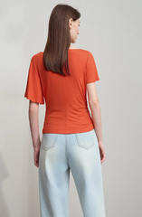 Luxury Boat Neck Asymmetric Short Sleeve Tee Minimalist Slim Fit T-Shirt Mssza