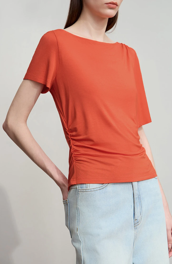 Luxury Boat Neck Asymmetric Short Sleeve Tee Minimalist Slim Fit T-Shirt Mssza