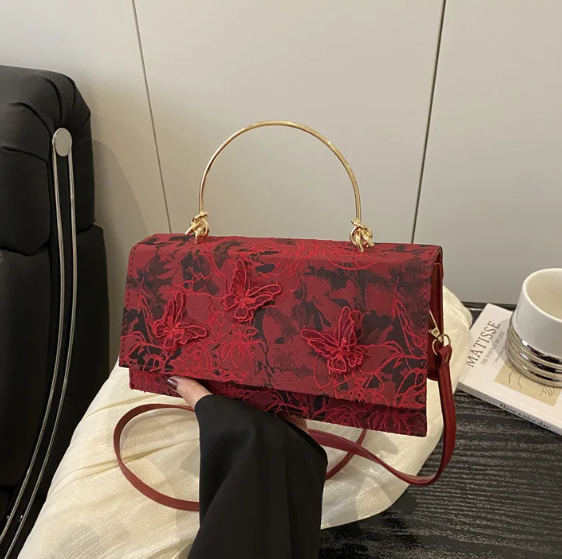 Luxury Brand  Butterfly Embroidery Baguette Messenger Shoulder Crossbody Bags Mssza