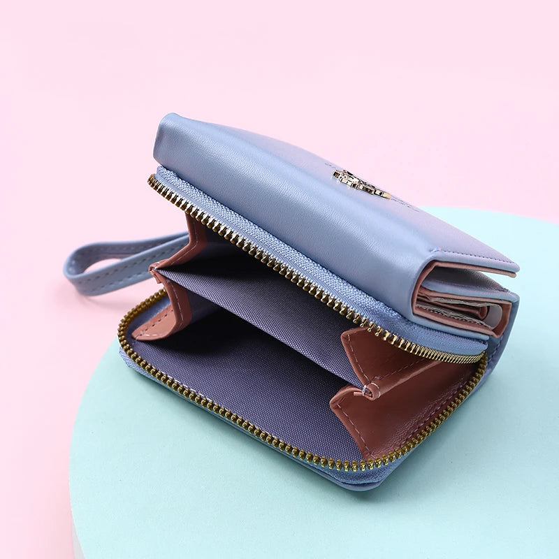 Luxury Brand Card Holder With Coin Purse PU Leather Hasp Mini Clutch Short Small Wallet Mssza