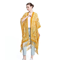 Luxury Burnout Velvet With Tassel Beach Cover-up Kimono Mssza