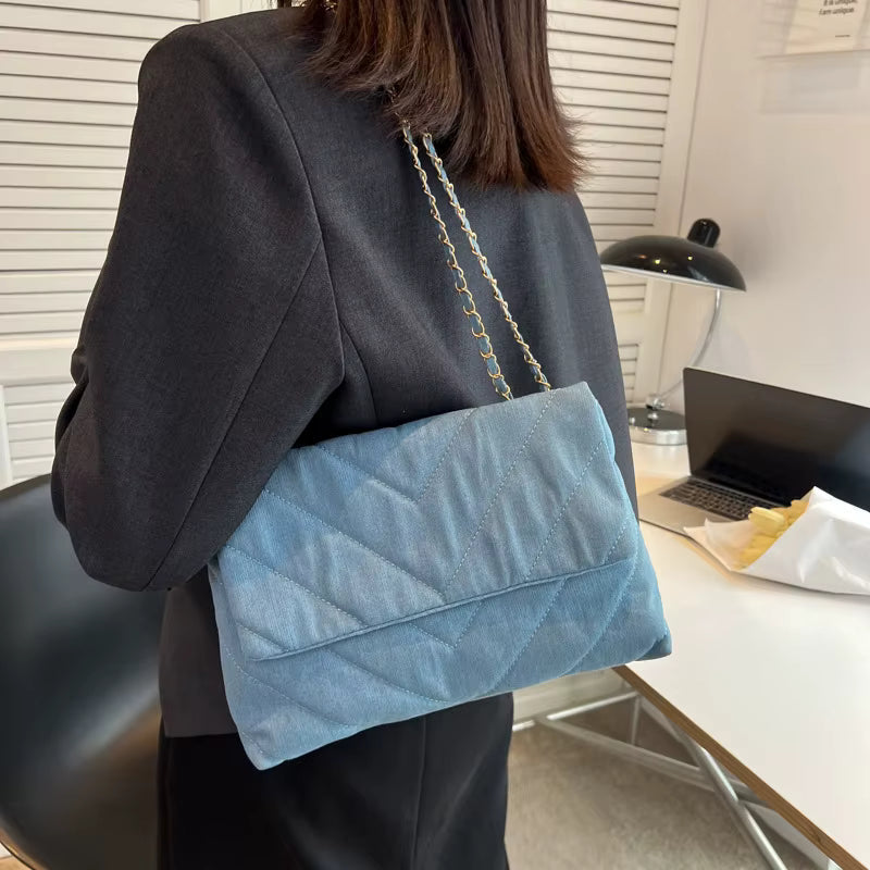 Luxury Chain Quilted Tote Crossbody Jeans Denim Bags Mssza
