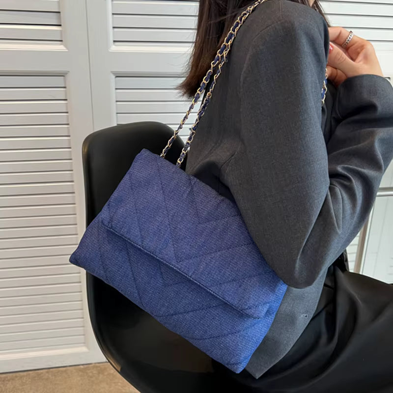 Luxury Chain Quilted Tote Crossbody Jeans Denim Bags Mssza