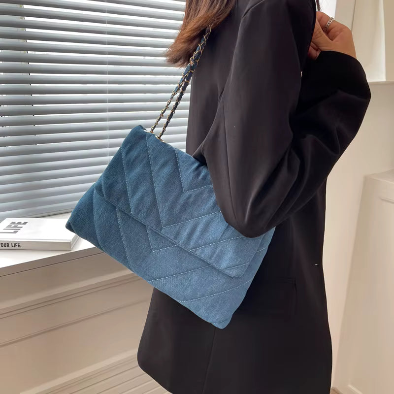 Luxury Chain Quilted Tote Crossbody Jeans Denim Bags Mssza