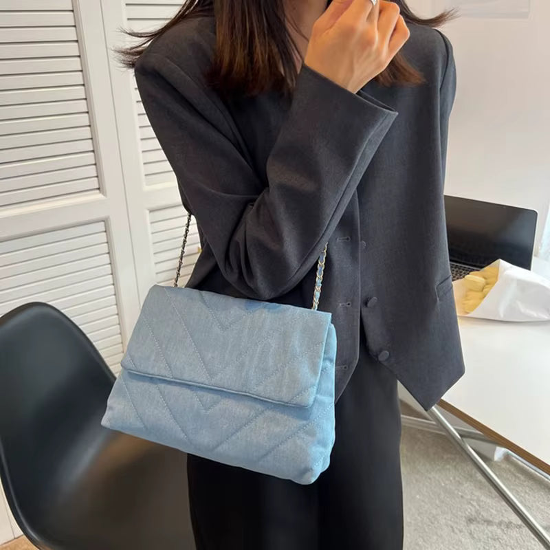 Luxury Chain Quilted Tote Crossbody Jeans Denim Bags Mssza