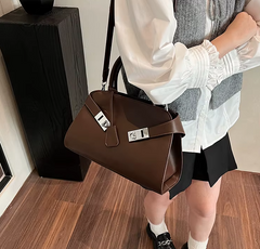 Luxury Chic Lock Shoulder Pu Leather Large Capacity Handbags Mssza