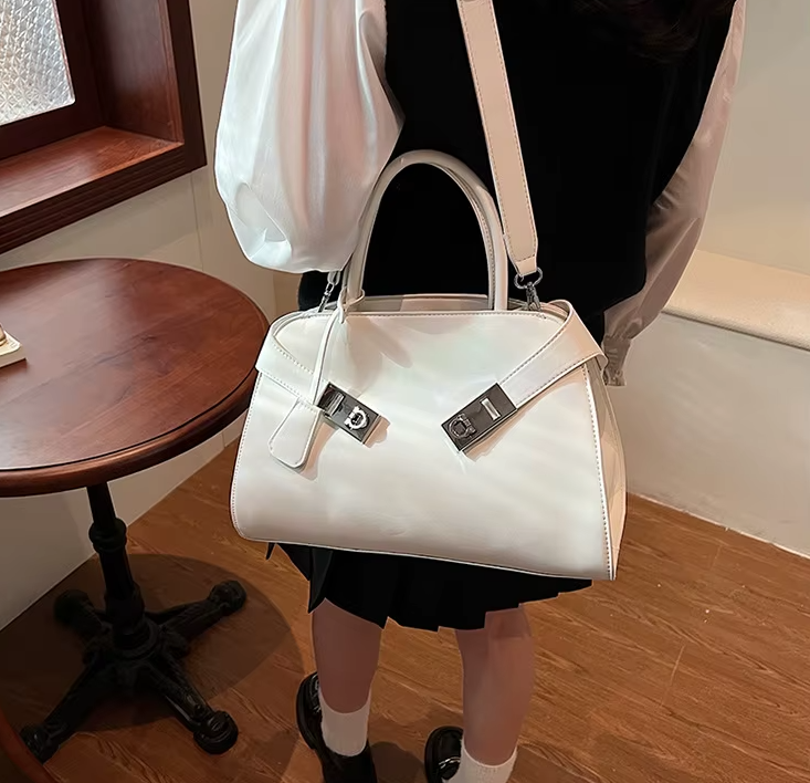 Luxury Chic Lock Shoulder Pu Leather Large Capacity Handbags Mssza
