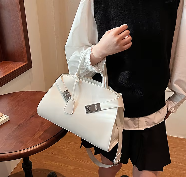 Luxury Chic Lock Shoulder Pu Leather Large Capacity Handbags Mssza