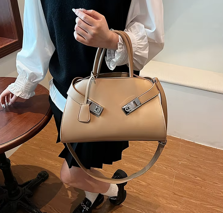 Luxury Chic Lock Shoulder Pu Leather Large Capacity Handbags Mssza