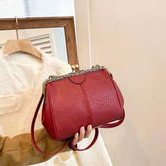 Luxury Clip PU Leather Kiss Lock Vintage Versatile Crossbody Tote Purse Messenger Bag Mssza