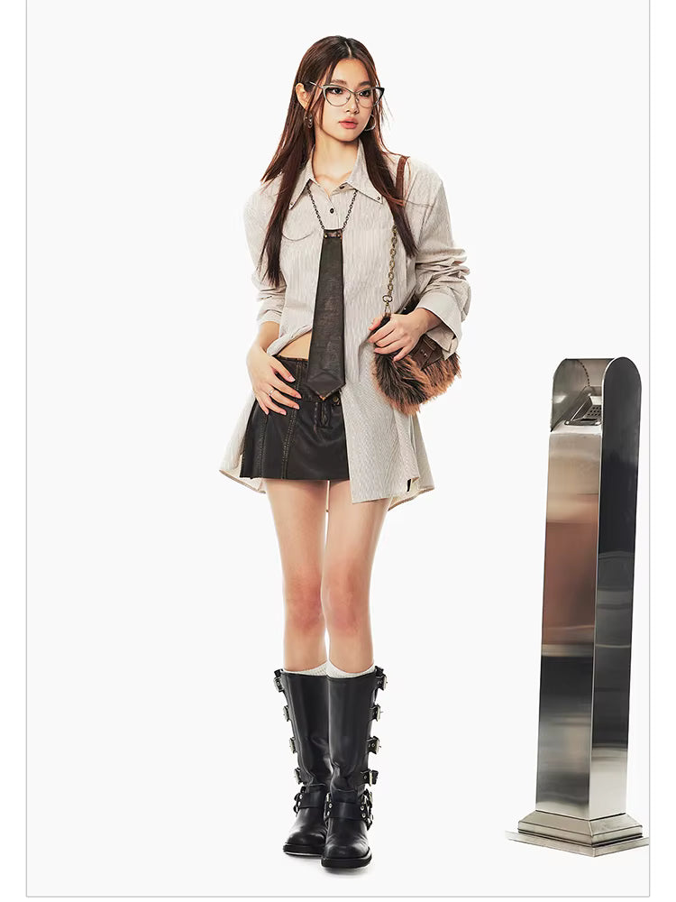 Luxury Cool Distressed Brown Pu Leather Shorts Low Waist Short Mini Skirt Mssza