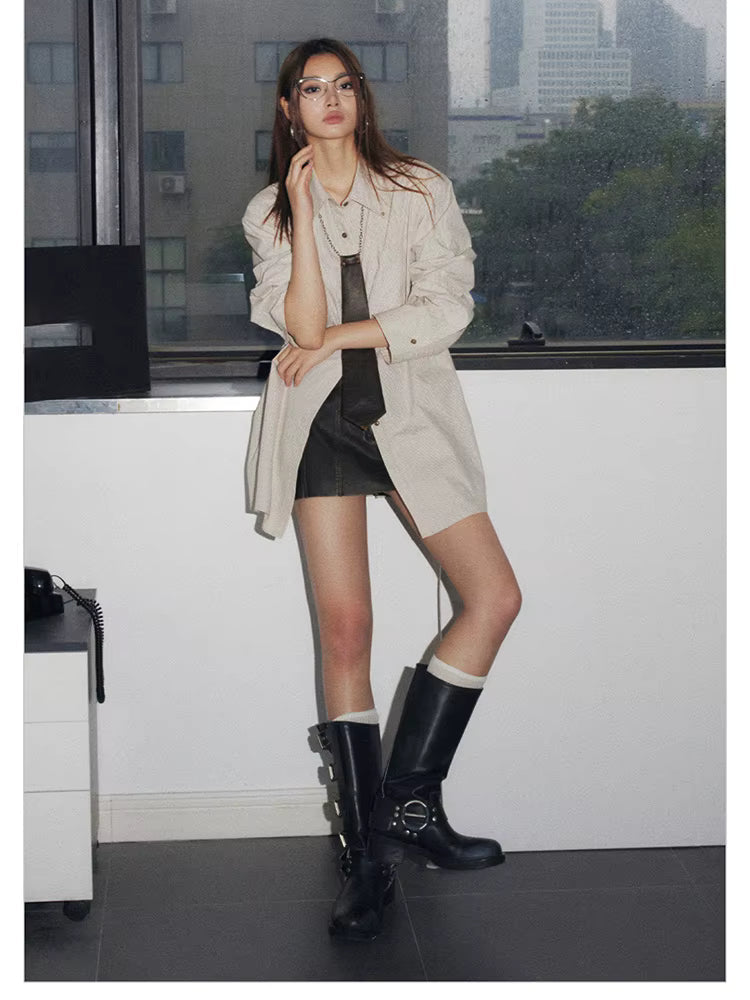 Luxury Cool Distressed Brown Pu Leather Shorts Low Waist Short Mini Skirt Mssza
