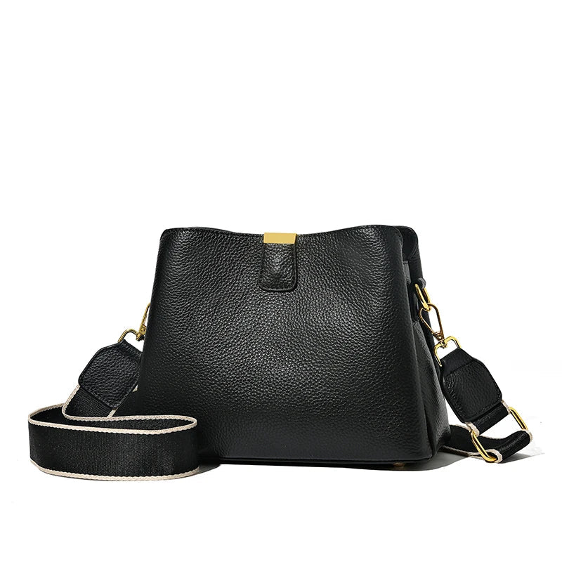 Luxury Cow Leather 3 Layer Small Bucket Genuine Leather Shoulder Crossbody Bag Mssza