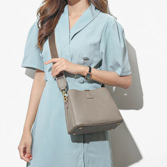 Luxury Cow Leather 3 Layer Small Bucket Genuine Leather Shoulder Crossbody Bag Mssza