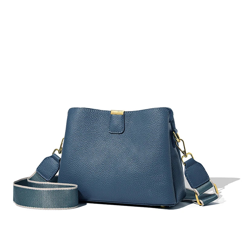 Luxury Cow Leather 3 Layer Small Bucket Genuine Leather Shoulder Crossbody Bag Mssza