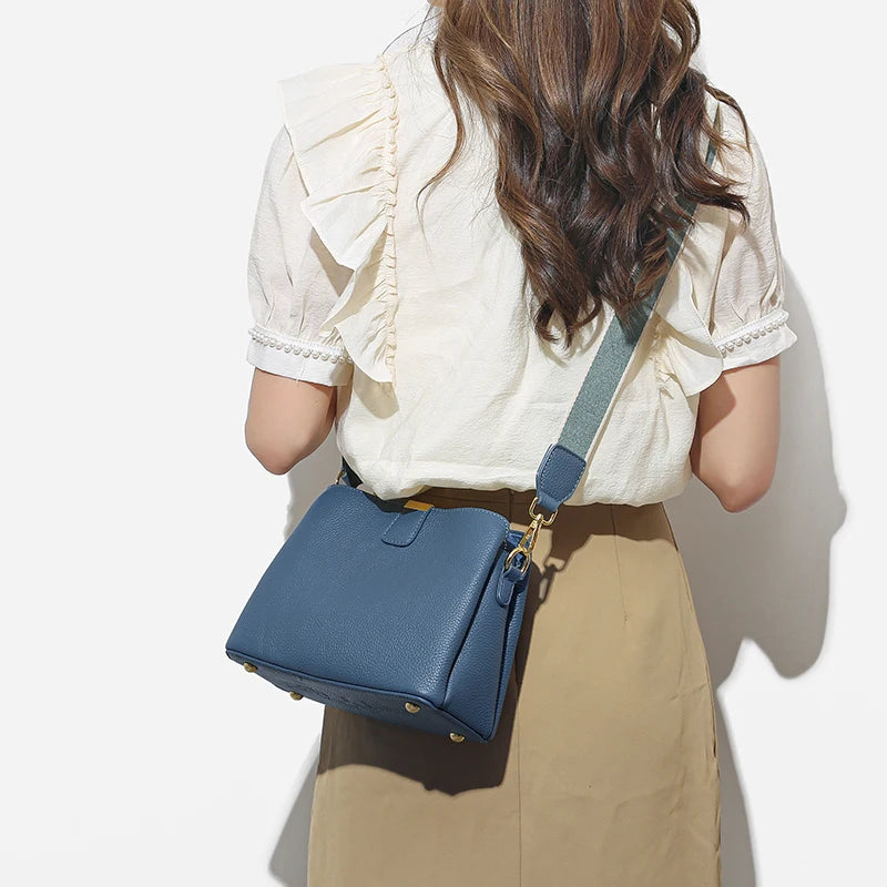 Luxury Cow Leather 3 Layer Small Bucket Genuine Leather Shoulder Crossbody Bag Mssza
