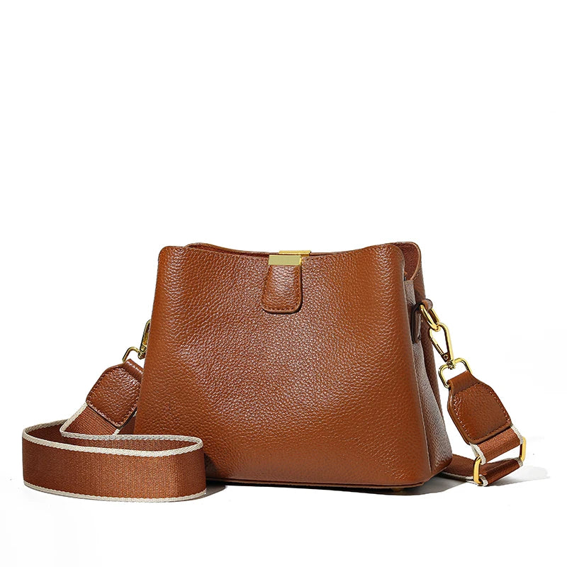 Luxury Cow Leather 3 Layer Small Bucket Genuine Leather Shoulder Crossbody Bag Mssza