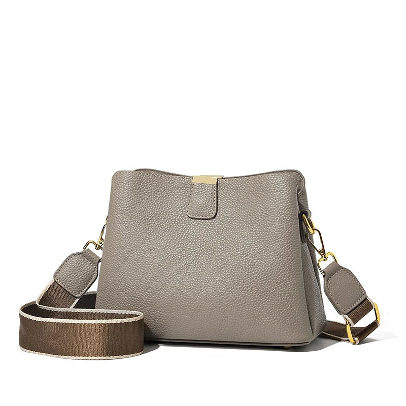 Luxury Cow Leather 3 Layer Small Bucket Genuine Leather Shoulder Crossbody Bag Mssza