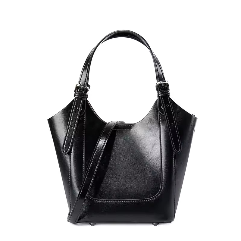 Luxury Cowhide Genuine Leather Bucket Tote Shoulder Small Handbags Mssza